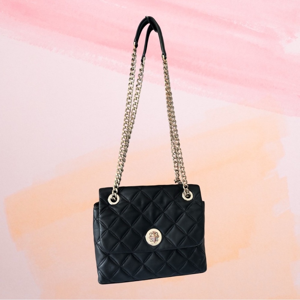 kate spade Black Quilted Leather Shoulder Bag with Gold Chain Straps